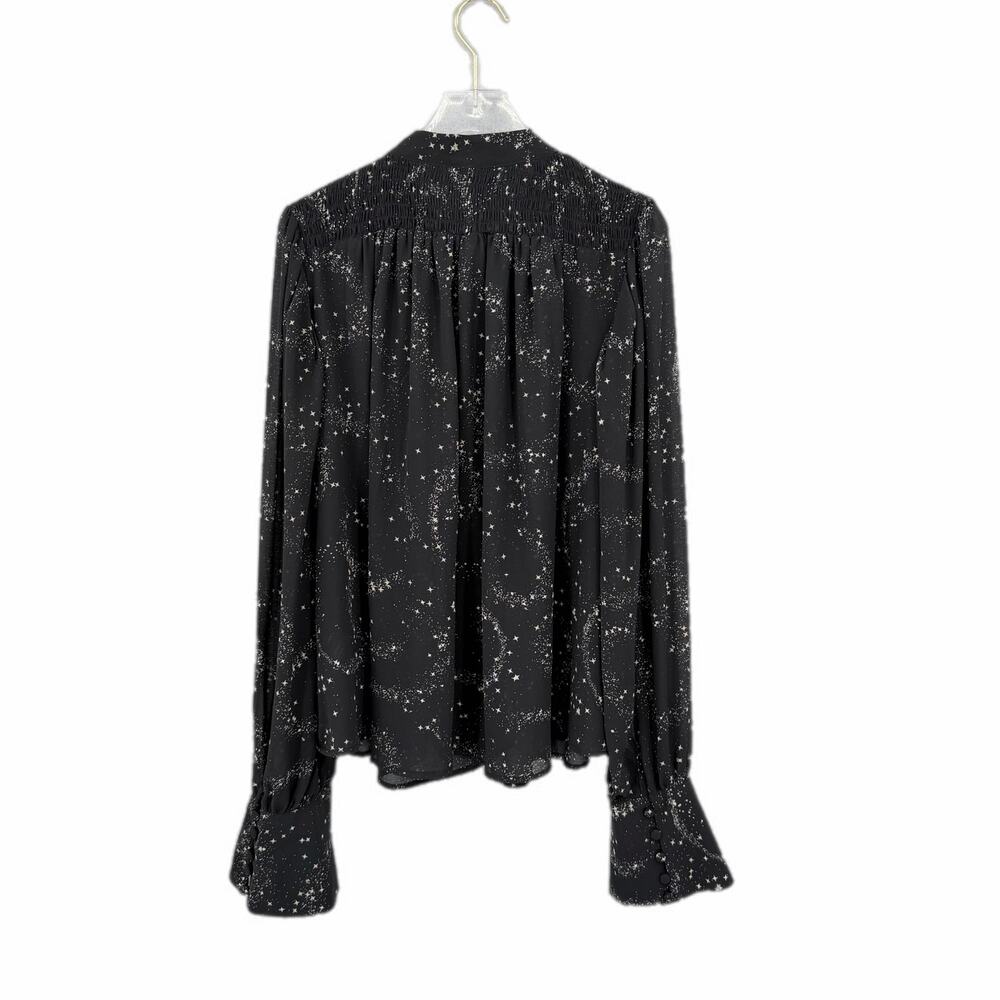 Free People Stars Align Black & White Sheer Button Up Long Sleeve Blouse Top - Picture 9 of 15